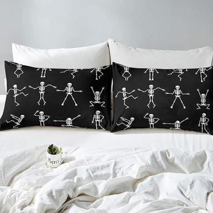 Erosebridal Sugar Skull Comforter Set Twin Size Skeleton Bones Bedding Set for Kids Boys Girls Teens Adult Halloween Horror Theme Down Comforter Gothic Spooky Duvet Sets with 1 Pillow Case