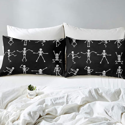 Erosebridal Sugar Skull Comforter Set Full Size Skeleton Bones Bedding Set for Kids Boys Girls Teens Adult Halloween Horror Theme Down Comforter Gothic Spooky Duvet Sets with 2 Pillow Cases