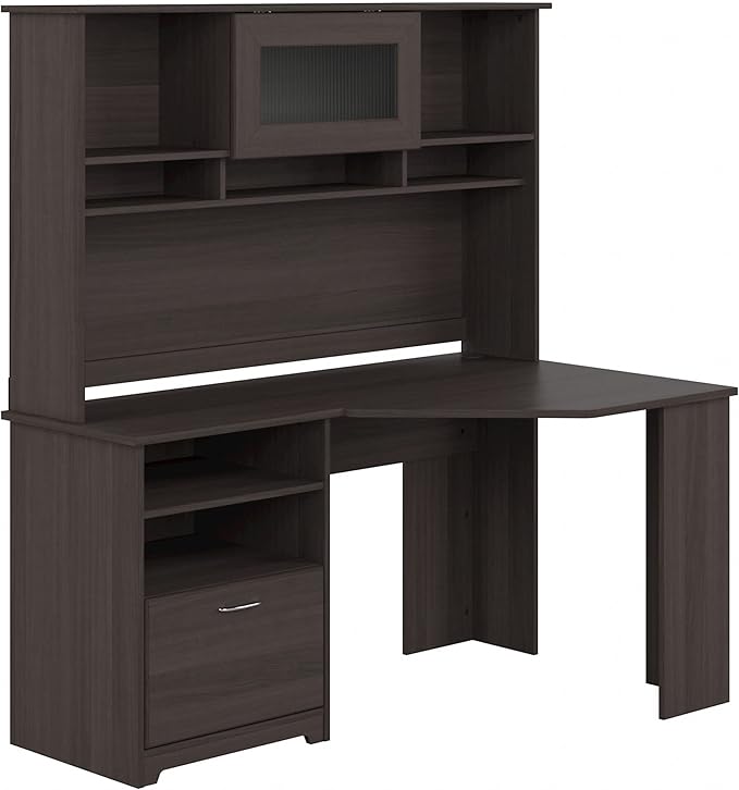 Bush Furniture Cabot 60W Corner Desk with Hutch in Heather Gray