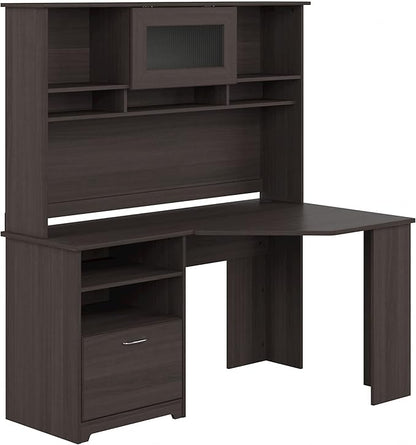 Bush Furniture Cabot 60W Corner Desk with Hutch in Heather Gray