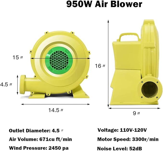COSTWAY Bounce House Blower for Inflatable Bounce House Bouncy Castle,Yellow/Green