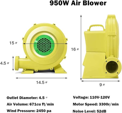 COSTWAY Bounce House Blower for Inflatable Bounce House Bouncy Castle,Yellow/Green