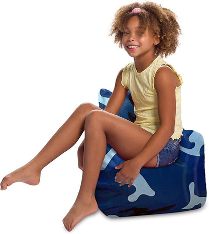 Posh Creations Structured Comfy Bean Bag Chair for Gaming, Reading and Watching TV, Pasadena Chair, Nylon - Camo Blue and Light Blue
