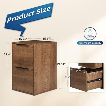 Wooden File Cabinet 2 Drawer,Vertical Storage Filing Cabinet with Hanging Bars for Letter Size,File Storage Cabinet Used for Home Office, Brown Assemble Required