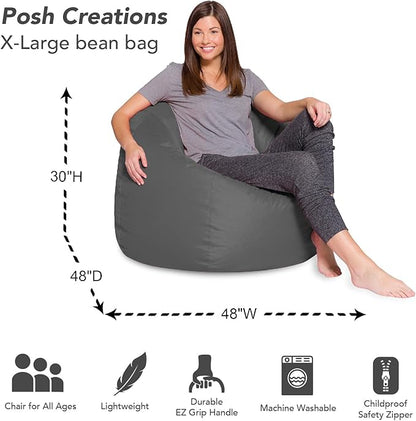 Posh Bean Bag Chair for Children, Teens & Adults - 35", Heather Gray