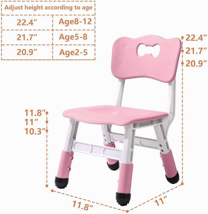 Adjustable Kid Chairs Indoor 3 Level Adjustable Suitable for Children Age 2-6. Maximum load-bearing 220LBS Suitable for Family Classroom and Nursery Child Seat Set (2-Pack-Pink)