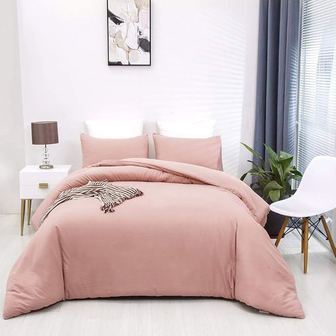 Pink Color Comforter Sets Pure Blush Color Bedding Set Women Rose Pink Comforter Set Lightweight 3 Pieces Solid Pink Blanket Girls Pink Breathable Bed Comforter Set Durable Bedding Set