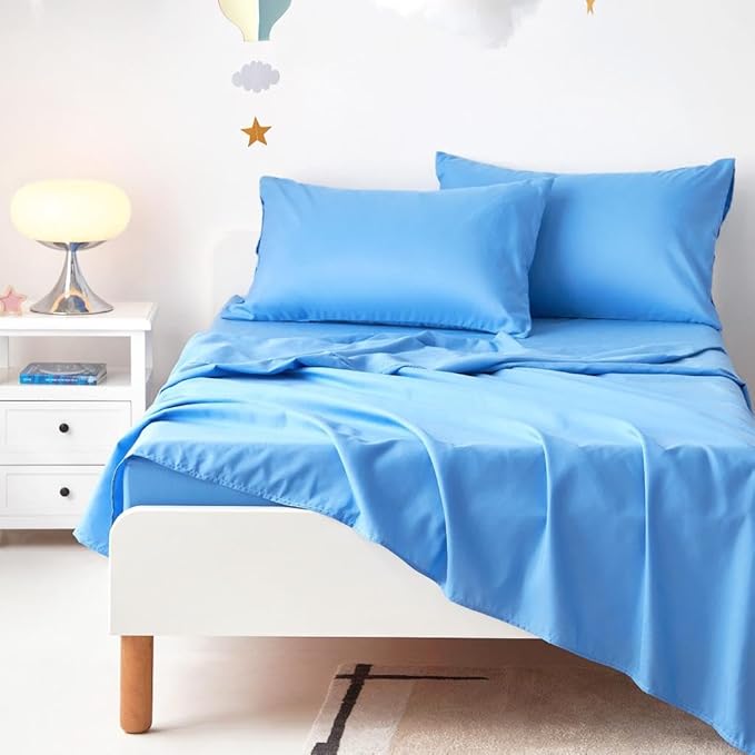 Wake In Cloud - Dinosaur Bedding Set for Boys, Cute Colorful Dinosaur Comforter Set with Sheets, 5 Pieces Kids Bed in a Bag, White Blue, Twin Size