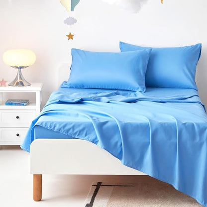 Wake In Cloud - Dinosaur Bedding Set for Boys, Cute Colorful Dinosaur Comforter Set with Sheets, 5 Pieces Kids Bed in a Bag, White Blue, Twin Size
