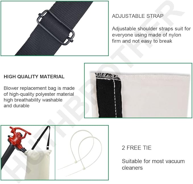 Universal Leaf Vacuum Blower Bag Bottom Debris Dump Bag - for Vacuum Leaf Blowers and Ultra Blower Rake, Compatible with Craftsman Black+Decker Husqvarna Toro leaf blower bag Replacement