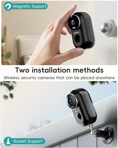 ZUMIMALL Security Cameras Wireless Outdoor, 4 Packs, 2K Cameras for Home Security, Outdoor/Indoor Camera Battery Powered, 2.4G WiFi, Magnetic Mount,3MP Color Night Vision/Siren/PIR/AI/Cloud/Alexa