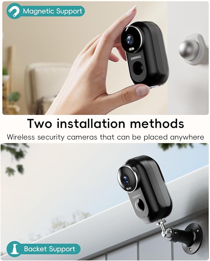 ZUMIMALL Security Cameras Wireless Outdoor,2K Cameras for Home Security, Outdoor/Indoor Camera Battery Powered, 2.4G WiFi, Magnetic Mount,3MP Color Night Vision/Siren/PIR/AI/Cloud/Alexa