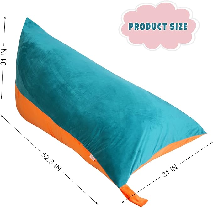 Stuffed Animal Storage Bean Bag Chair Cover, Velvet Turquoise Orange Plush Toy Storage Stuff and Sit Seat for Kids/Teens/Adults, 52" x 31" Extra Large Triangle Sofa, 200L/52Gal, Cover Only