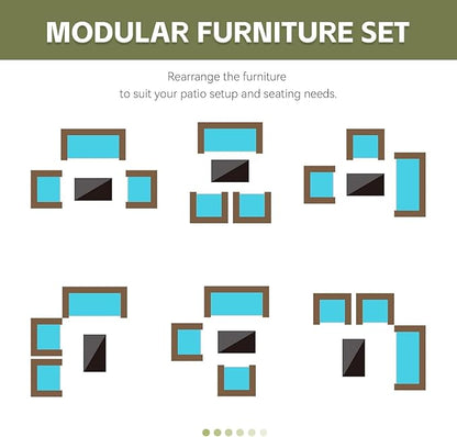 Patio Furniture Set 4 Pieces Conversation Sets Outdoor Wicker Rattan Chairs Garden Backyard Balcony Porch Poolside Loveseat with Soft Cushion and Tempered Glass Table(Brown/Blue)