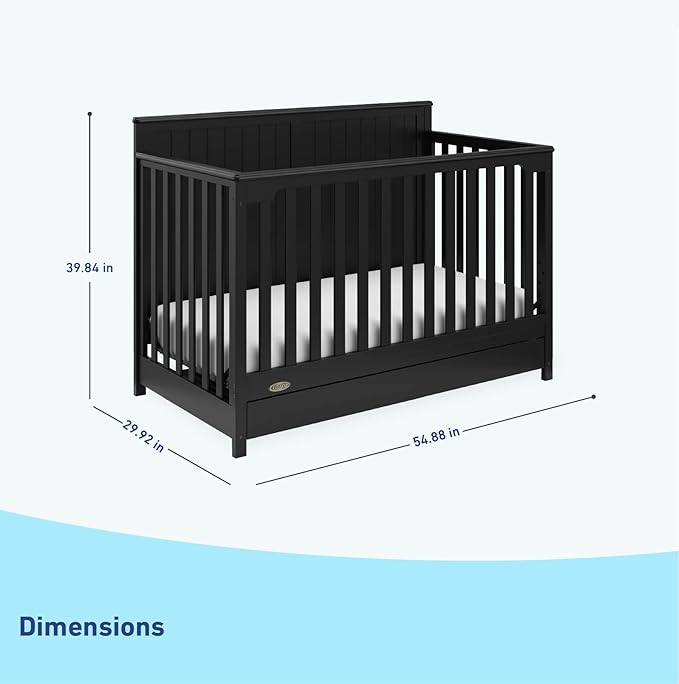 Graco Hadley 5-in-1 Convertible Crib with Drawer (Black) – Combo, Includes Full-Size Nursery Storage, Converts from Baby Crib to Toddler Bed, Daybed