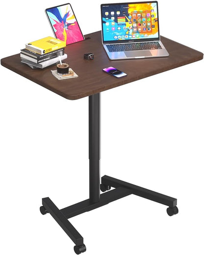 Rolling Desk Adjustable Height, Presentation Podium with Tablet Slot, 28 Inch Mobile Laptop Stand Desk Rolling Cart for Home Office Classroom