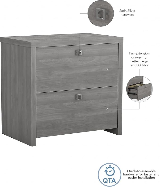 Office by kathy ireland Echo 2-Drawer Lateral File Cabinet, Letter/Legal, Modern Gray, 32-inch (KI60402-03)