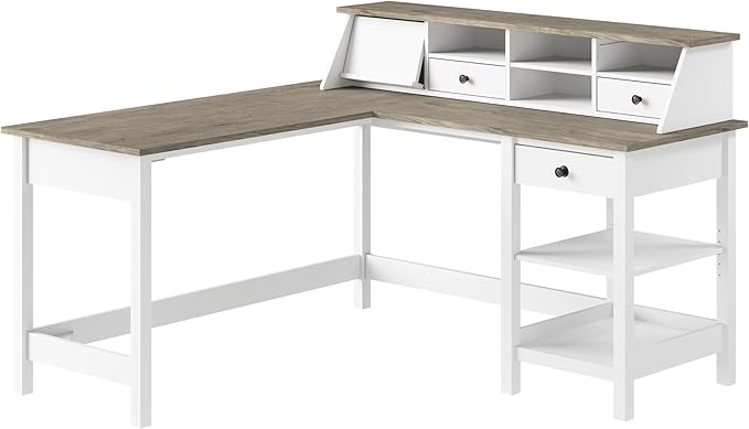 Bush Business Furniture Mayfield L Shaped Computer Desk Desktop Organizer | Storage for Home Office Workspace, 60W, Shiplap Gray/Pure White