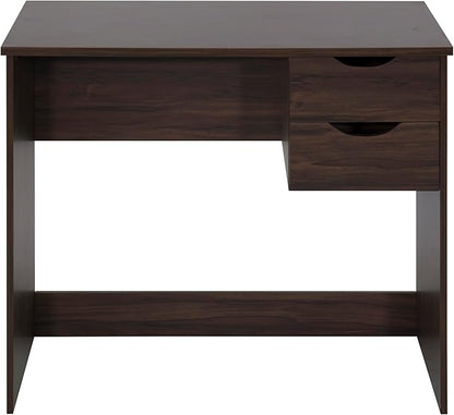 Home Office Computer Desk, 35.4" Study Writing Table, with 2 Storage Drawers, Mid Century Modern Teen Student Table for Small Spaces, Walnut