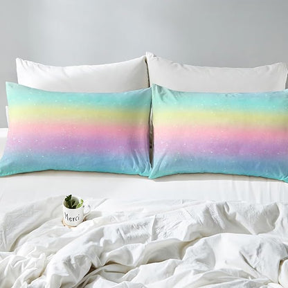 Erosebridal Rainbow Bedding Comforter Sets Full Size Tie Dye Galaxy Comforter Set for Boys Girls Kids Bedroom, Glitter Starry Bedding Pastel Ombre Sparkle Quilt with 2 Pillowcases, Pink Blue Yellow