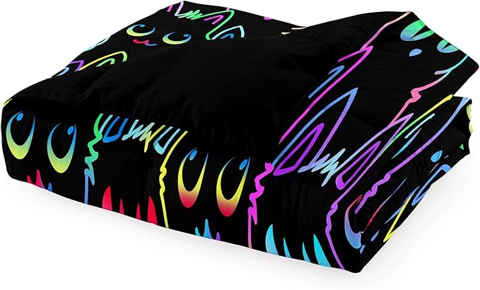 Cat Twin Bedding Set for Girls - Cute Cartoon Cat Comforter Set for Girls Bedroom Ultra Soft Cats Patterns Bedding Set with 1 Cat Quilt and 1 Pillowcase Kids Girls Room Decor, Twin Size