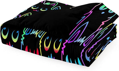 Cat Comforter Set for Girls Room - Colorful Cartoon Cats Bedding Set for Girls Bedroom Girls Room Decor Ultra Soft Cats Comforter Set for All-Season with 1 Comforter and 2 Pillowcases, Queen Size