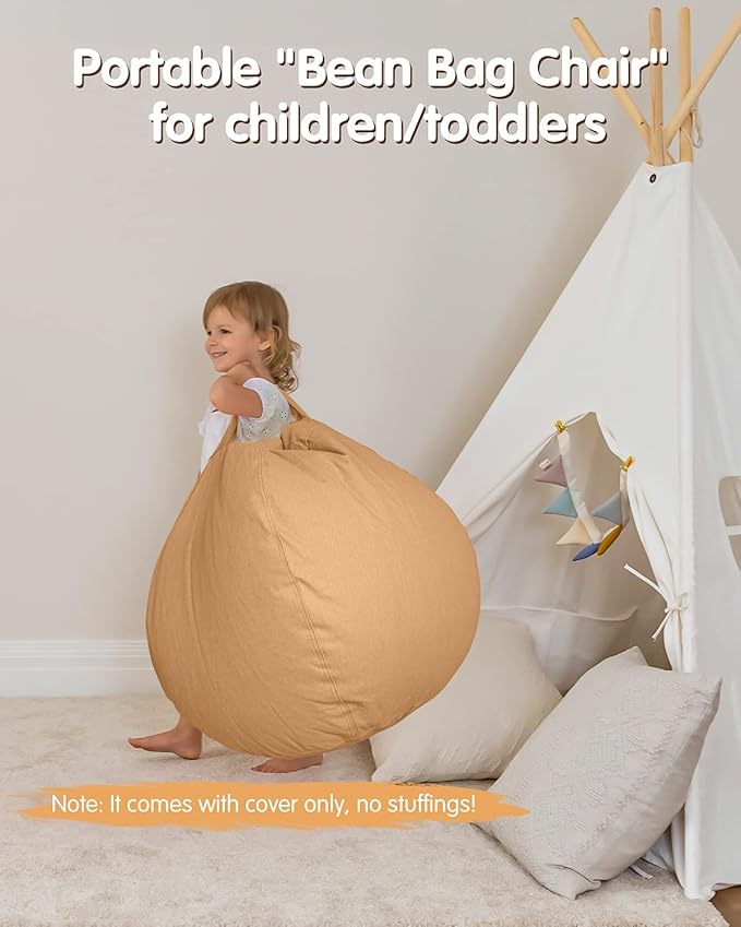 Aubliss Stuffed Animal Bean Bag Storage Chair (Solid Khaki, Medium (32''))