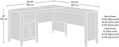 Sauder Dakota Pass L-Desk, L: 59.09" x W: 59.72" x H: 30.00", White Off-White