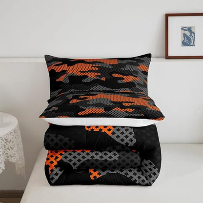 Erosebridal Army Camouflage Comforter Set Twin Size Teens Adult Camo Bedding Set for Kids Boys Girls Colorful Pattern Decor Down Comforter Orange Black Grey Duvet Set Geometric Pattern Quilt Set