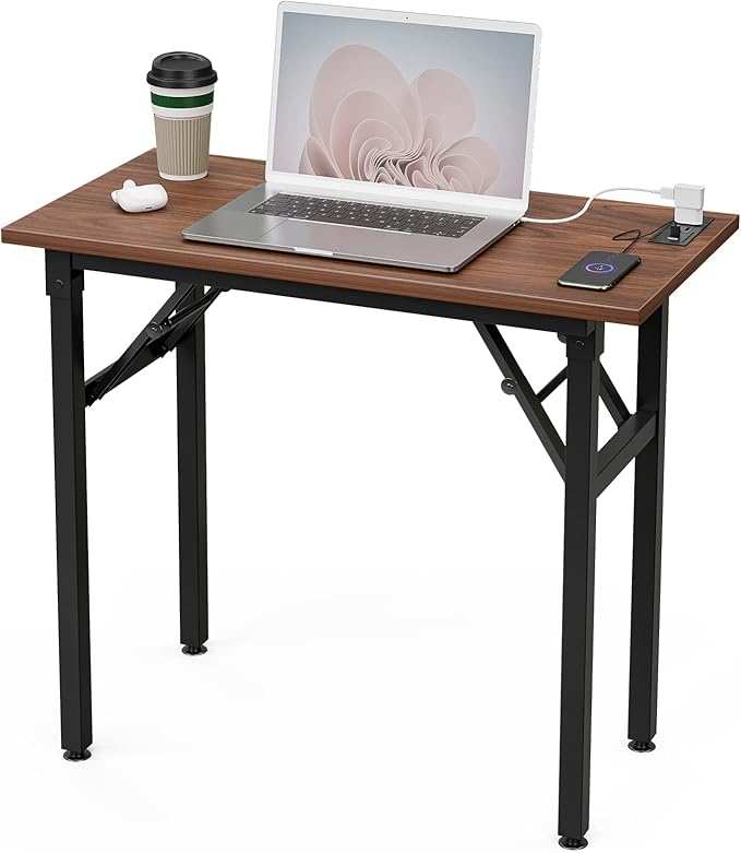 TEMI Computer Desk with Power Outlet - Portable Small with USB Ports, Durable Construction. Perfect Writing Desk, Study Table, and Office Table for Compact Spaces. Work Desk for Home Office Use.