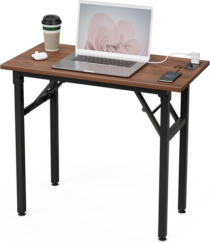 TEMI Computer Desk with Power Outlet - Portable Small with USB Ports, Durable Construction. Perfect Writing Desk, Study Table, and Office Table for Compact Spaces. Work Desk for Home Office Use.