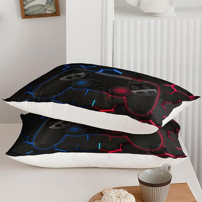Axolotl Gamer Comforter Sets Twin,Geometric Honeycomb Gaming Bedding Sets,Video Games Comforter,Gaming Bedding Set,Game Console Comforter Set for Kids Boys Girls Teens,1 Quilt 2 Pillowcases,Blue Red
