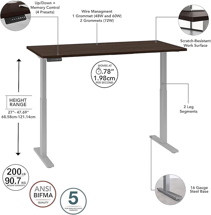 Bush Business Furniture Move 60 27-48-Inch Adjustable Desk, Black Walnut/Cool Gray Metallic (M6S6030BWSK)