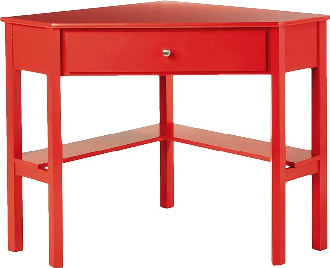 Target Marketing Systems Ellen Corner Desk Drawer and One Storage Shelf For Living Room, Bedroom, or Home Office, Small Computer Table, 42" W x 30" H, Red