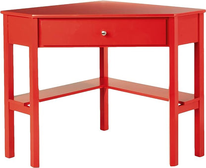 Target Marketing Systems Ellen Corner Desk Drawer and One Storage Shelf For Living Room, Bedroom, or Home Office, Small Computer Table, 42" W x 30" H, Red