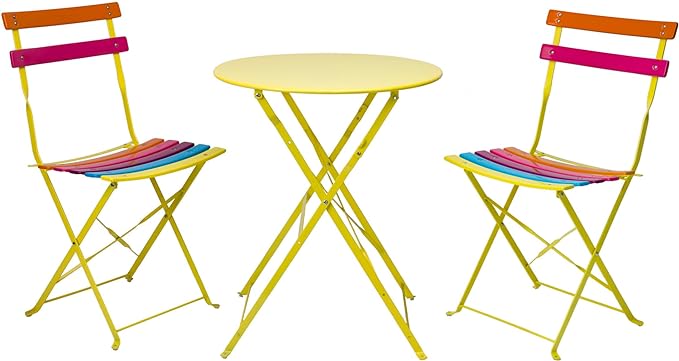 Alpine Corporation MSY114A Rainbow Metal Bistro Set w Two, Table: 24" L x 24" W x 28" H Chair: 16" L 18" W x 32" H