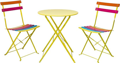 Alpine Corporation MSY114A Rainbow Metal Bistro Set w Two, Table: 24" L x 24" W x 28" H Chair: 16" L 18" W x 32" H