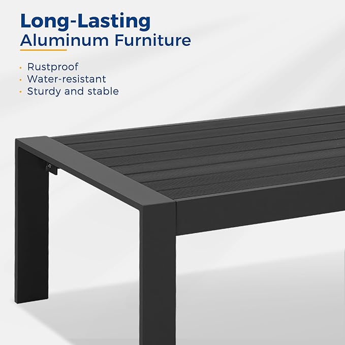 Wisteria Lane Aluminum Outdoor Patio Furniture Set, Modern Patio Conversation Sets, Outdoor Sectional Metal Sofa with 5 Inch Cushion and Coffee Table for Balcony, Garden, Black Frame & Blue Cushion
