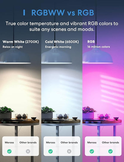 meross Smart Light Bulb, Smart WiFi LED Bulbs Compatible with Apple HomeKit, Siri, Alexa, Google Assistant and SmartThings, Dimmable E26 Multicolor 2700K-6500K RGB, 810 Lumens 60W Equivalent