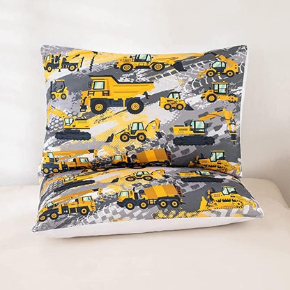 Feelyou Boys Construction Bedding Set King Size Comforter for Boys Kids Tractor Comforter Set Toddler Construction Decorations Car Bed for Boys Cartoon Excavator Trucks Quilt Set with 2 Pillow Cases