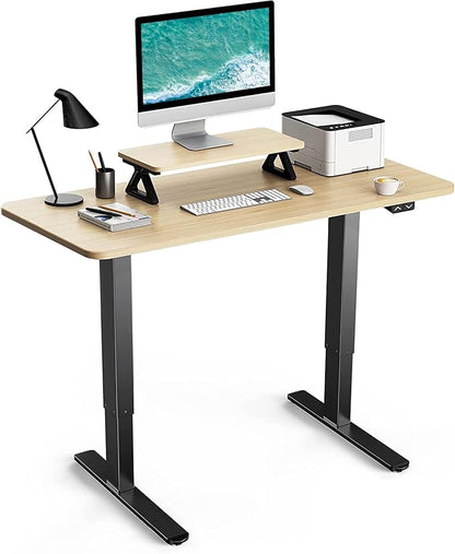 Memory Electric Height Adjustable Desk, Sit Stand Up Computer Workstation, 48 x 24 Inch Monitor Stand Study Table for Home Office, Maple