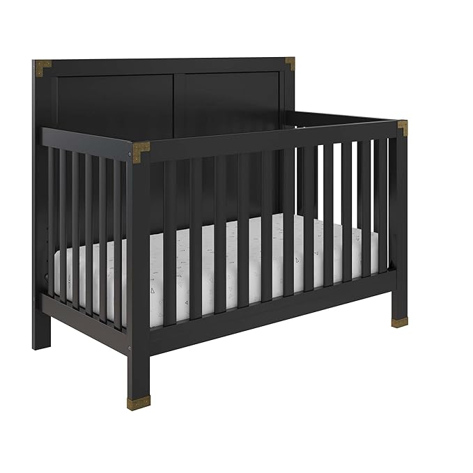 Baby Relax Miles 5-in-1 Convertible Crib, Solid Pine Wood, Black