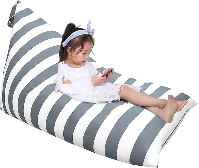 Jorbest Bean Bag Stuffed Animal Storage, Luxury Velvet Bean Bag Covers Only without Filling, Stuffed Animal Bean Bag Storage, Bean Bag Chair for Adults and Kids, (Stripe White Gray, 200L/52 Gal)