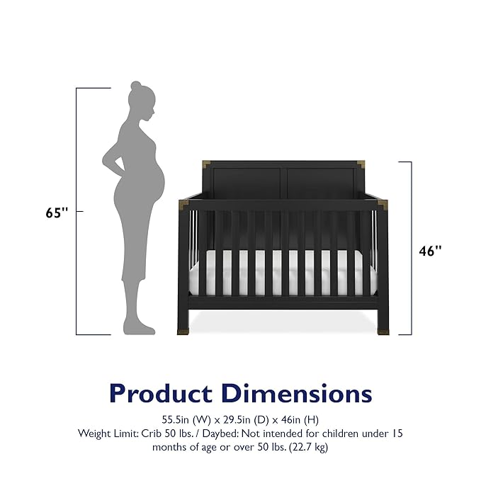 Baby Relax Miles 5-in-1 Convertible Crib, Solid Pine Wood, Black