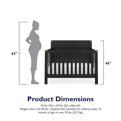 Baby Relax Miles 5-in-1 Convertible Crib, Solid Pine Wood, Black