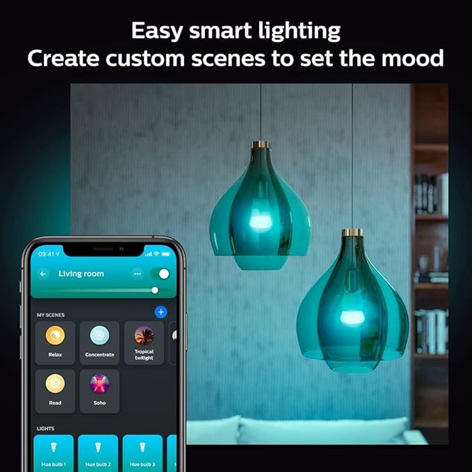 Philips Hue A19 LED Smart Light Bulbs - Flicker-Free 75w Light Bulbs - Control with Hue App - Compatible with Alexa, Google Assistant, and Apple HomeKit - E26 Base - 2 Pack