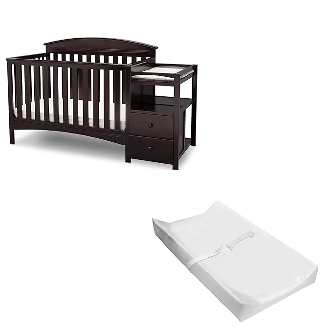 Delta Children Abby Convertible Crib 'N' Changer + Changing Pad and Cover [Bundle], Dark Chocolate