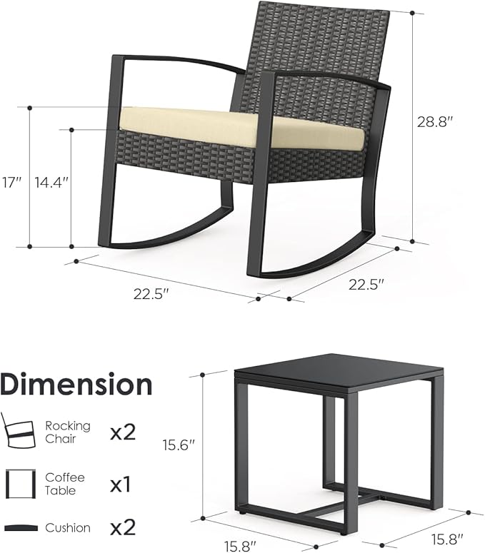 Patio Furniture Set Outdoor Wicker Bistro Set, Modern Rattan Patio Chairs Conversation Set with Coffee Table for Balcony Porch Garden Yard Poolside (3 Pieces, Beige)