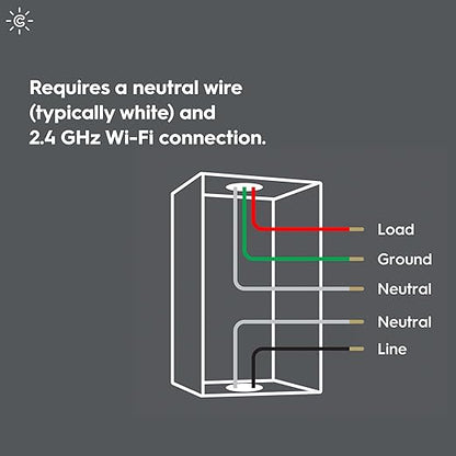 GE CYNC Smart Light Switch, Button Style, Neutral Wire Required, Bluetooth and 2.4 GHz Wi-Fi 4-Wire Switch, Works with Alexa and Google (1 Pack)