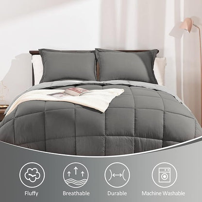 Basic Beyond Twin Comforter Set for Girls and Boys - Fluffy Twin Bed Comforter Set for All Seasons - Reversible Dark Grey Comforter Set - 2 Pieces (1 Comforter + 1 Pillow Sham) - Dark Gray/Grey